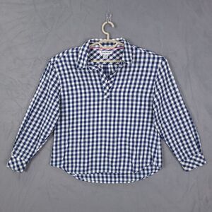 Tommy Bahama Top Shirt Womens Sz M Blue White Long Sleeve Plaid Check Collared